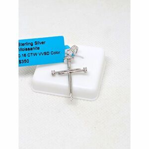925 Silver Moissanite Nail Cross Pendant VVS D 0.16ct Iced Charm